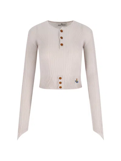 Vivienne Westwood Ribbed Beige Crop Cardigan In Neutral