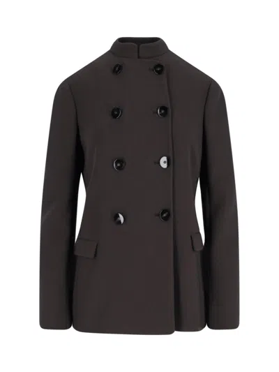 Giorgio Armani Tailored Jacket With Double-breasted Button Detailing In Brown