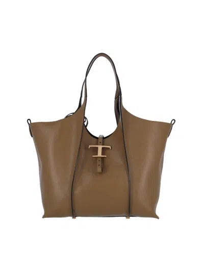Tod's Spacious Textured Brown Handbag With Central Clasp