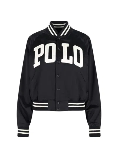 Polo Ralph Lauren Satin Bomber Jacket With Contrast Details In Black