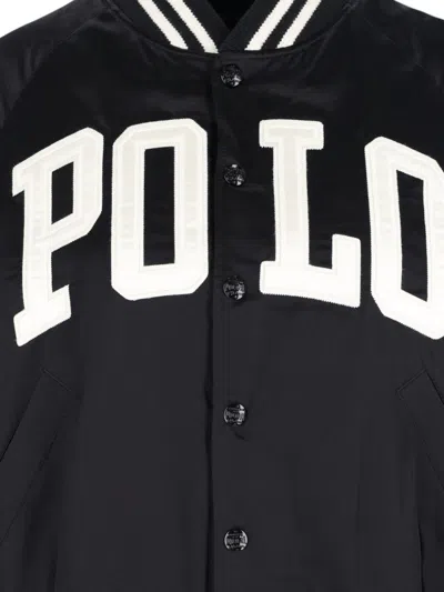 Polo Ralph Lauren Satin Bomber Jacket With Contrast Details In Black