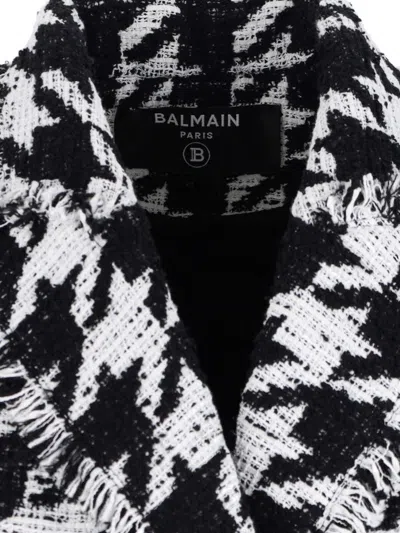 Balmain Distressed Lapel Jacket Structured Shoulders In Black