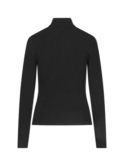 Courrèges Black Reedition Rib Knit Mock Neck Sweater In Black