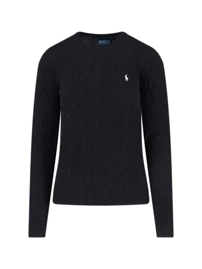 Polo Ralph Lauren Classic Cable Knit Sweater With Round Neckline In Blue