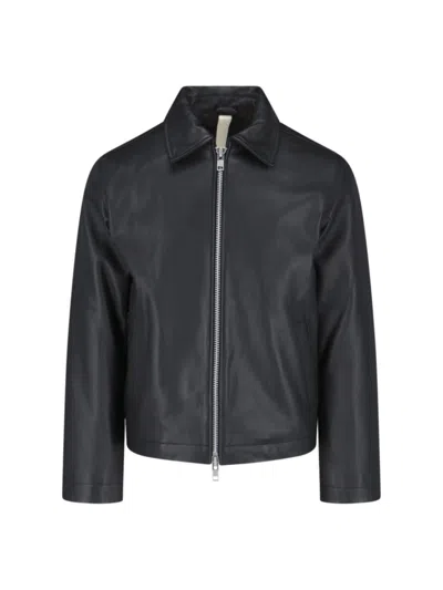 Sunflower Black Crop Jacket With Classic Collar And Dropped Shoulders In Leather Man In Black