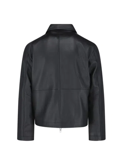 Sunflower Black Crop Jacket With Classic Collar And Dropped Shoulders In Leather Man In Black