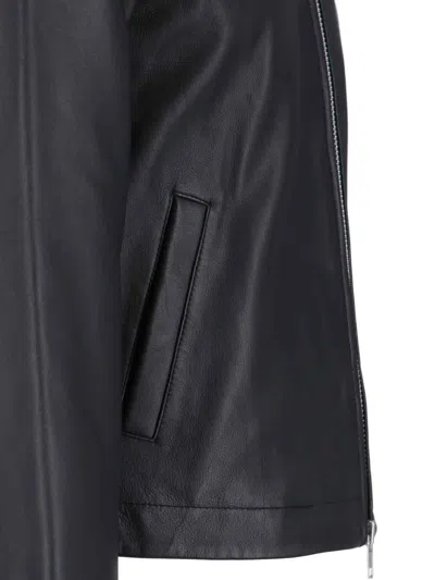 Sunflower Black Crop Jacket With Classic Collar And Dropped Shoulders In Leather Man In Black