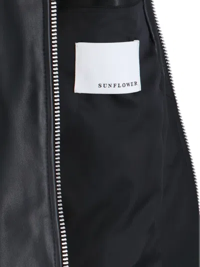 Sunflower Black Crop Jacket With Classic Collar And Dropped Shoulders In Leather Man In Black