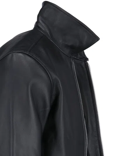 Sunflower Black Crop Jacket With Classic Collar And Dropped Shoulders In Leather Man In Black