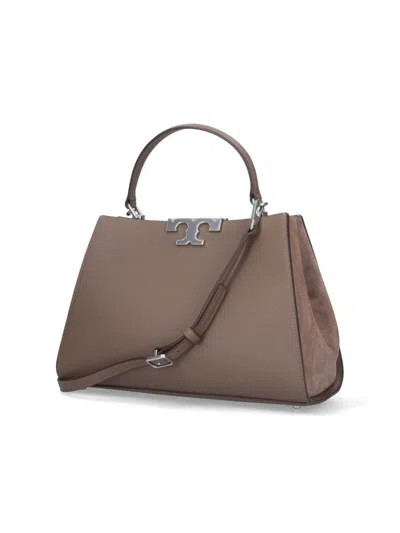 Tory Burch Spacious Pebbled Leather Handbag With Suede Accents