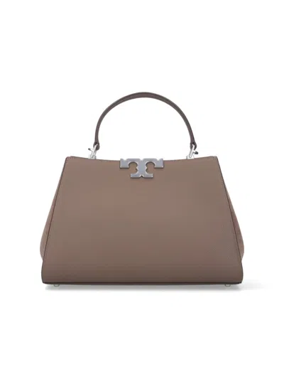 Tory Burch Spacious Pebbled Leather Handbag With Suede Accents