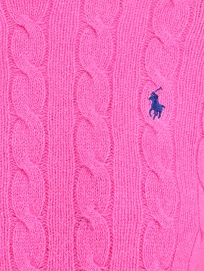 Polo Ralph Lauren Cable-knit Sweater With Blue Logo Embroidery In Pink