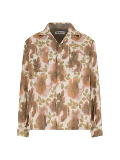 Our Legacy Heusen Oversized Convertible-collar Floral-print Linen Shirt In Neutral