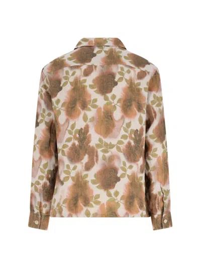 Our Legacy Heusen Oversized Convertible-collar Floral-print Linen Shirt In Neutral