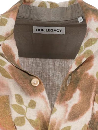 Our Legacy Heusen Oversized Convertible-collar Floral-print Linen Shirt In Neutral