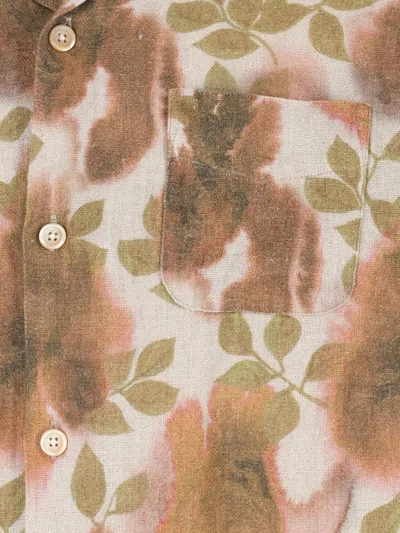 Our Legacy Heusen Oversized Convertible-collar Floral-print Linen Shirt In Neutral