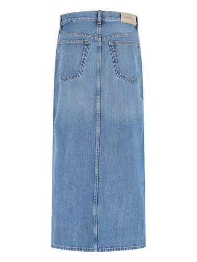 Givenchy Side Slit Midi Denim Skirt With Logo Patch