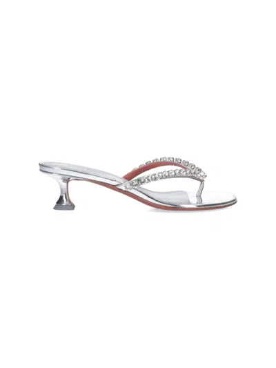 Amina Muaddi Silver Leather Gigi Thong Mules