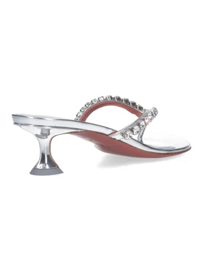 Amina Muaddi Silver Leather Gigi Thong Mules