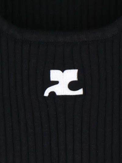 Courrèges Reedition Logo Ribbed-knit Tank In Black