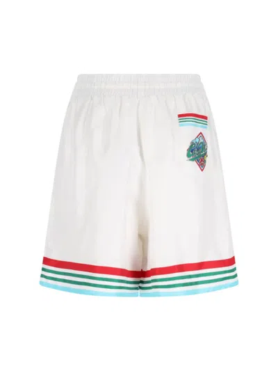Casablanca Mens Casa Way World Series Relaxed-fit Striped Silk Shorts In White