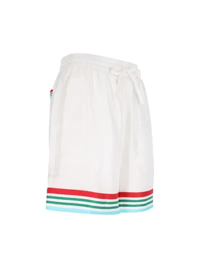 Casablanca Mens Casa Way World Series Relaxed-fit Striped Silk Shorts In White