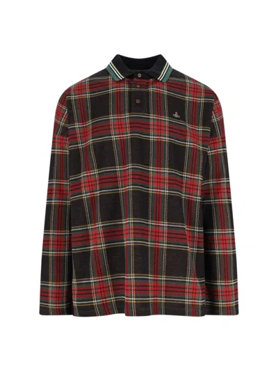 Vivienne Westwood Crewneck Sweater With Plaid Pattern And Button Detail In Brown