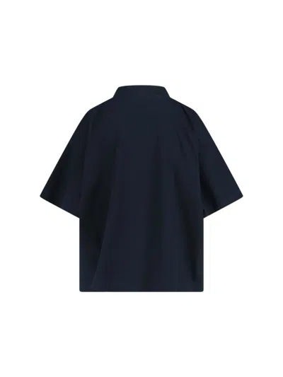 Balenciaga High-collar Black T-shirt With Logo Print In Blue