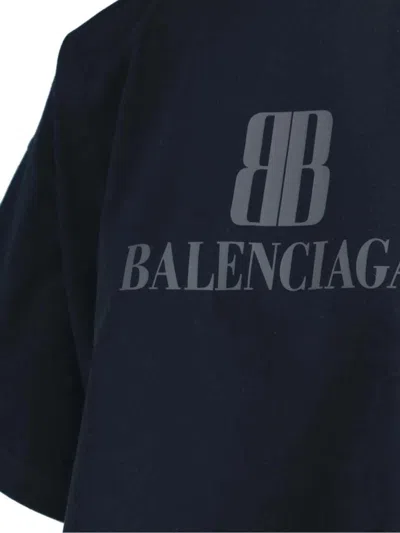 Balenciaga High-collar Black T-shirt With Logo Print In Blue
