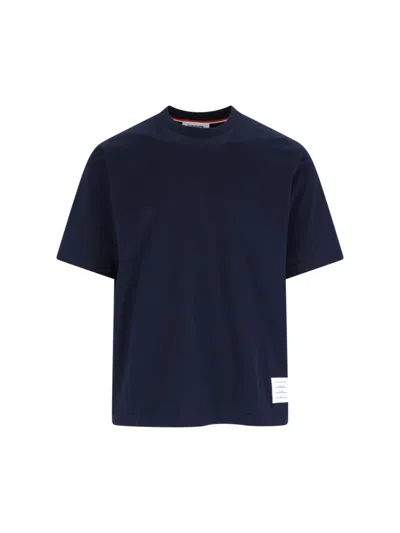 Thom Browne Blue T-shirt With Logo Patch In Stretch Wool Man