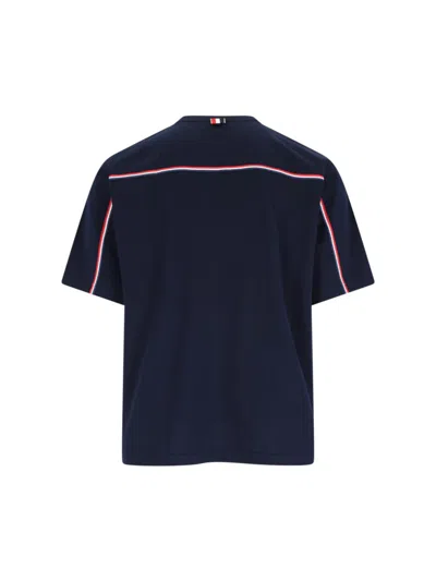 Thom Browne Blue T-shirt With Logo Patch In Stretch Wool Man