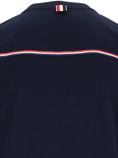 Thom Browne Blue T-shirt With Logo Patch In Stretch Wool Man