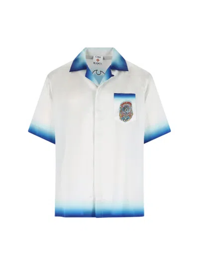 Casablanca White Shirt With Cuban Collar And Maxi Logo Printed On The Back In Silk Man