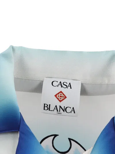 Casablanca White Shirt With Cuban Collar And Maxi Logo Printed On The Back In Silk Man