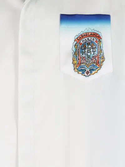 Casablanca White Shirt With Cuban Collar And Maxi Logo Printed On The Back In Silk Man