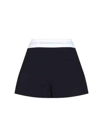Alexander Wang High-waisted Black Wool Shorts With Elastic Waist