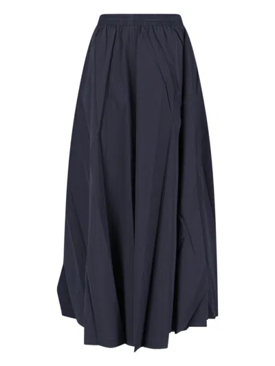 Balenciaga Elastic Waistband Midi Length Pleated Skirts In Blue