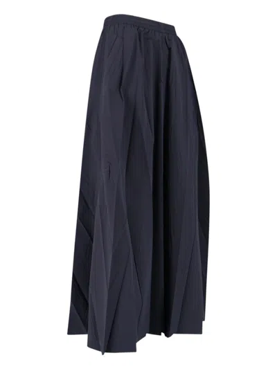 Balenciaga Elastic Waistband Midi Length Pleated Skirts In Blue