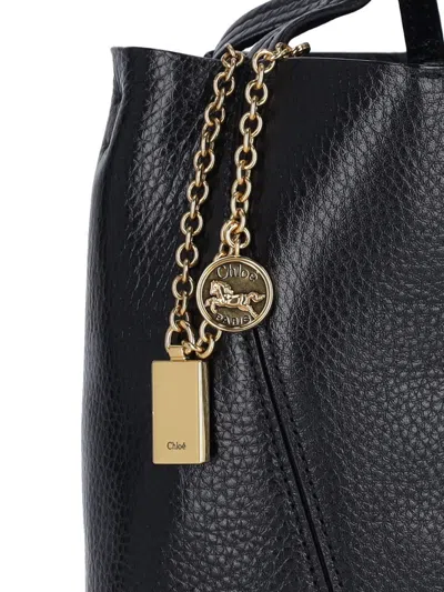 Chloé Structured Pebbled Shoulder Bag With Gold-tone Charm