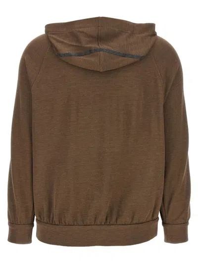 Brunello Cucinelli Brown Sweatshirt With Fixed Hood And Monil Detail On The Sleeve