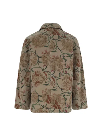 Our Legacy Floral Patterned Brown Jacket With Classic Collar In Multi