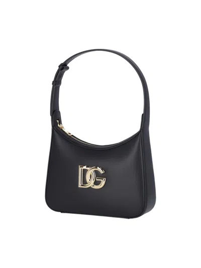 Dolce & Gabbana Curved Black Bag With Gold Logo Accents In Black