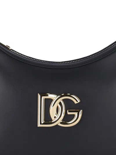 Dolce & Gabbana Curved Black Bag With Gold Logo Accents In Black