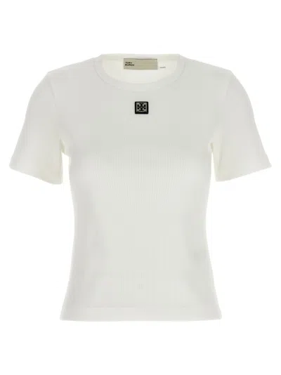 Tory Burch Cotton Rib Logo Tee In White
