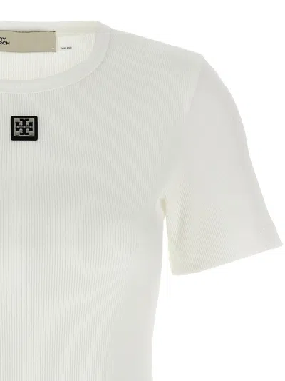 Tory Burch Cotton Rib Logo Tee In White