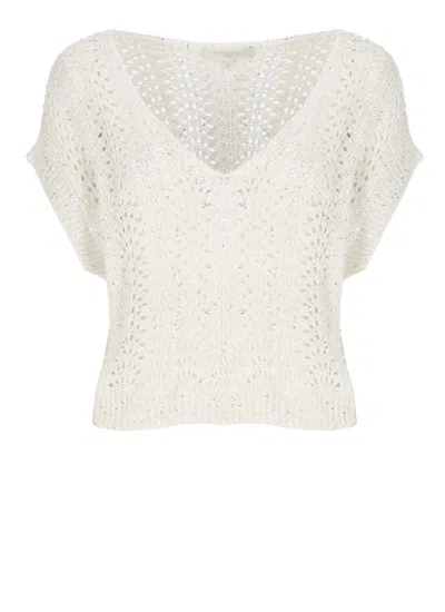 Antonelli Paillette-embellished Ivory Sweater With Wide Neckline