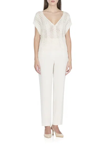 Antonelli Paillette-embellished Ivory Sweater With Wide Neckline