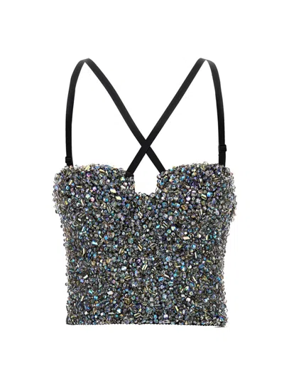 Dolce & Gabbana Sequin Embellished Fitted Crop Top In Blue