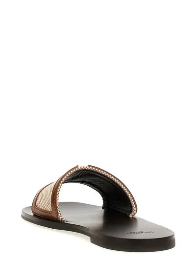 Valentino Star Leather Slide Sandals With Rubber Sole In Brown