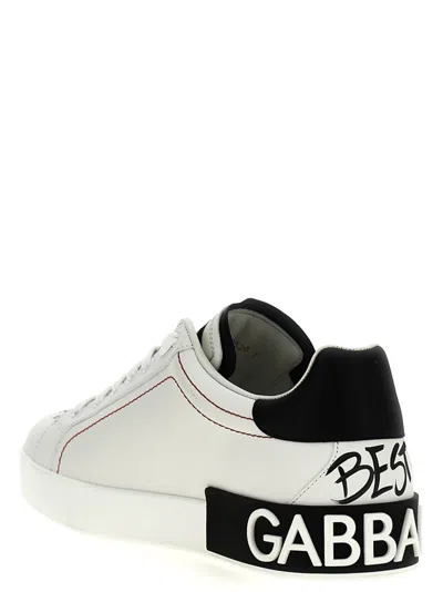 Dolce & Gabbana White Low Top Sneakers With Logo Patch On The Tongue And All-over Print In White
